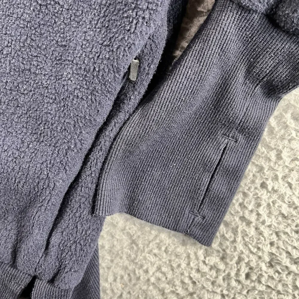 Alo Yoga Haze Funnel Neck Fleece Pullover Navy Blue Thumbholes Pleated Back S